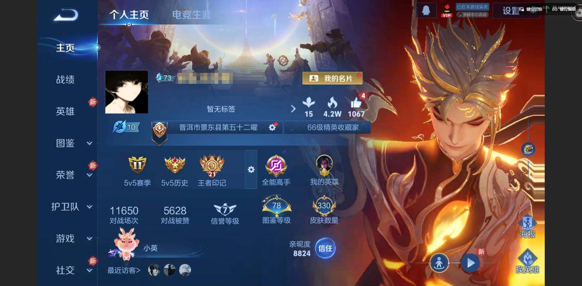 【金标司马懿】实名: 可修改 贵族等级: V8 英雄数: 127 皮肤数: 3