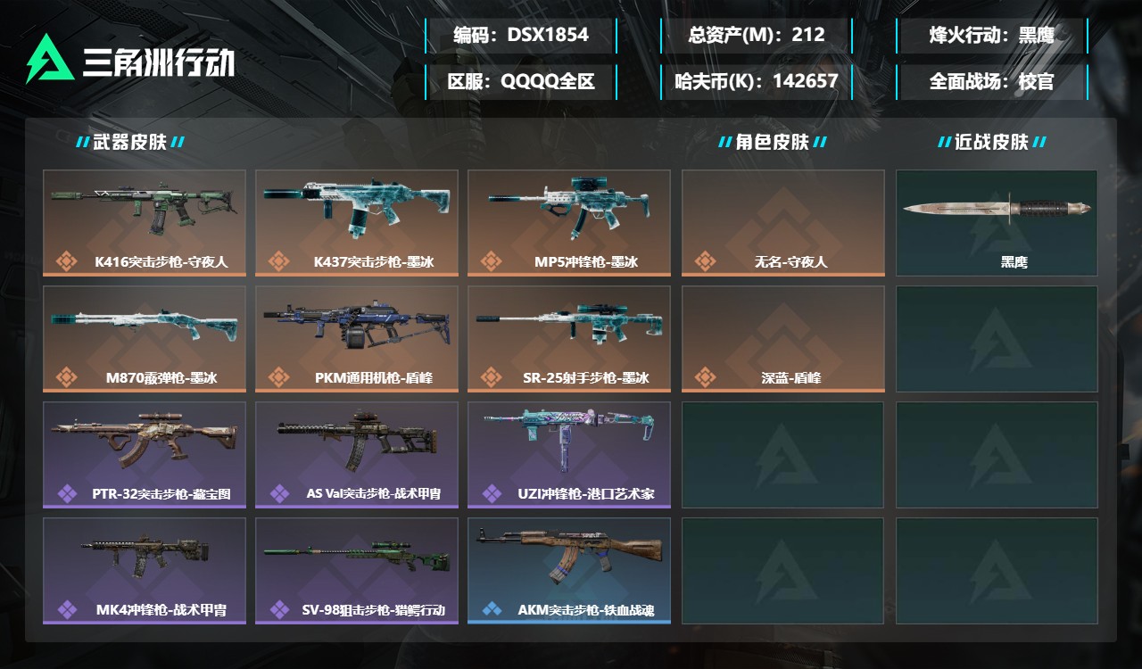 DSX1854+【总资产(M)】212.87【哈夫币】142657k