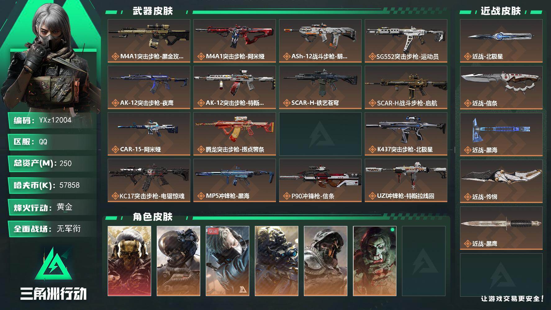 【热门皮肤搭配组合：单红皮+四刀皮+中额资产250M】【Q区三端互通】【无二协
